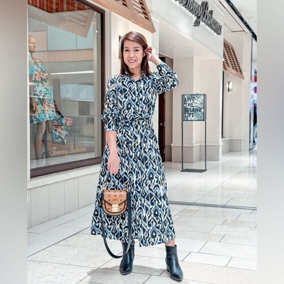 ZARA Printed Shirt Dress Blue New - Picture 2 of 15